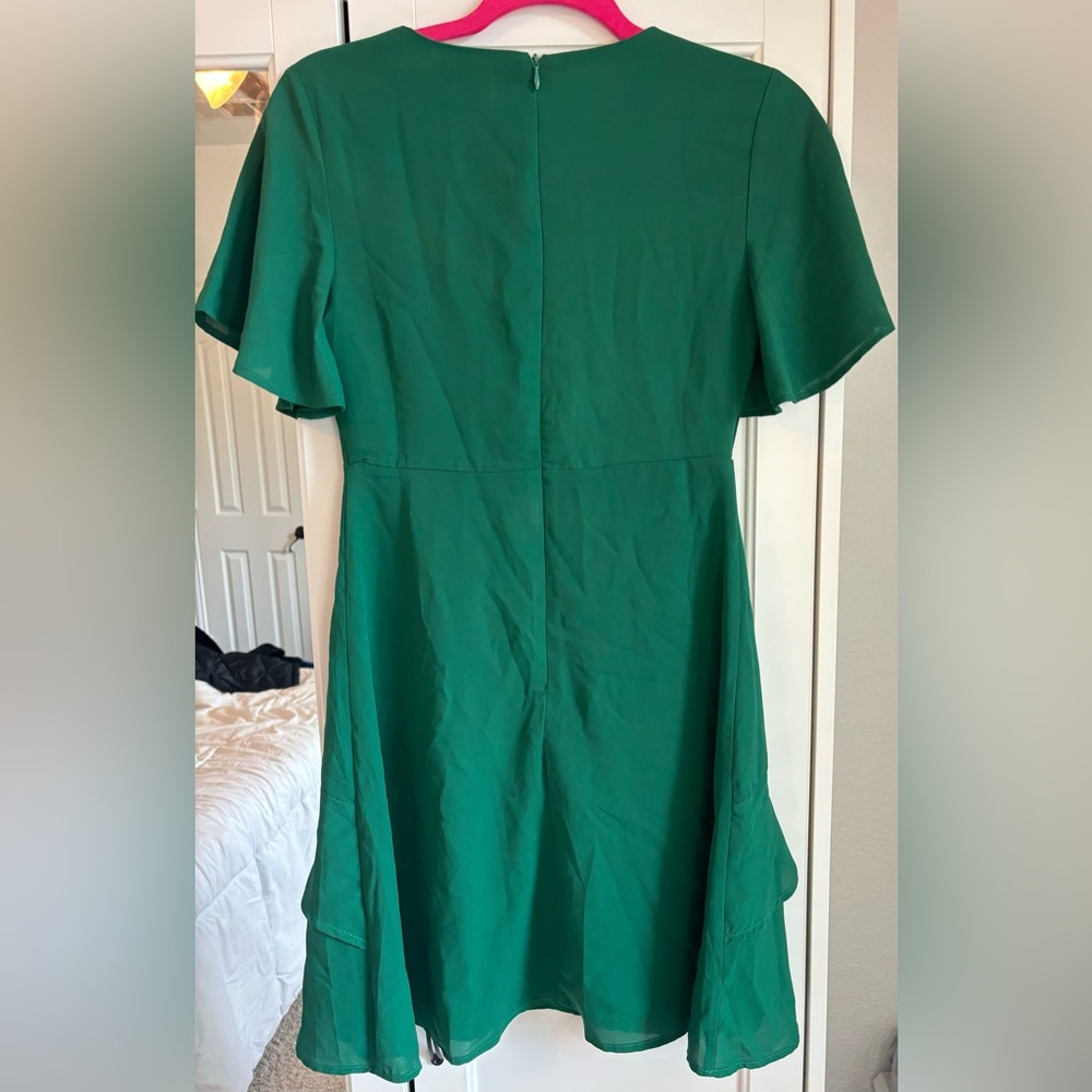 Lulu's Emerald Green Tie-Front Ruffle Mini Dress - Picture 5 of 9